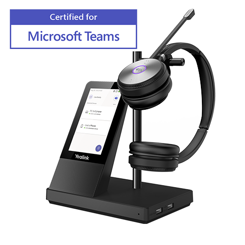 Yealink WH66 Dual Teams DECT Wireless Headset, UC Workstation, HD Voice, 2-Mic Noise Cancellation & 330° Adjustable, Leather Ear Cushions, Teams, Zoom